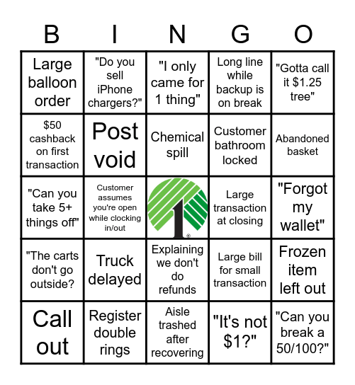 Dollar Tree Associate Bingo v2 Bingo Card