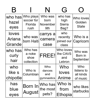 Who Knows Me Bingo Card