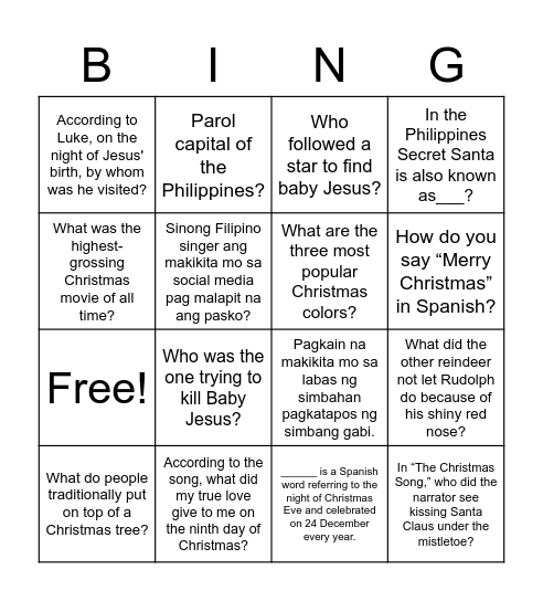 BGC LG CHRISTMAS PARTY Bingo Card