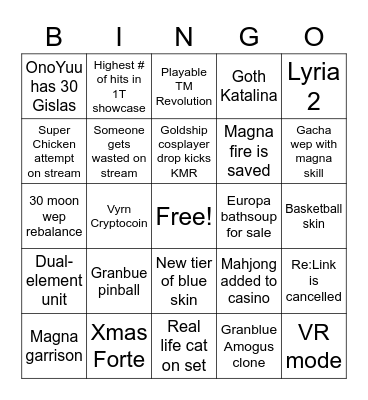 GBF stream Bingo Card