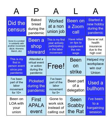 APALA Holiday Party "BINGO" Bingo Card