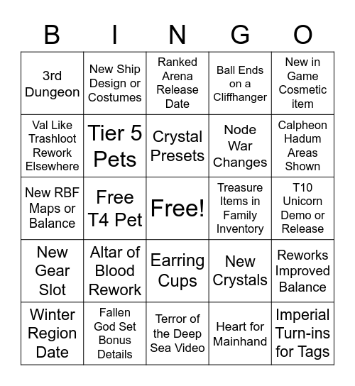 Calpheon Ball Bingo Card