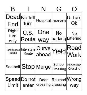 Traffic Signs Bingo Card