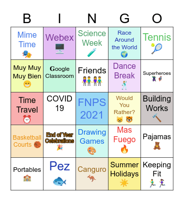 FNPS 2021 BINGO Card