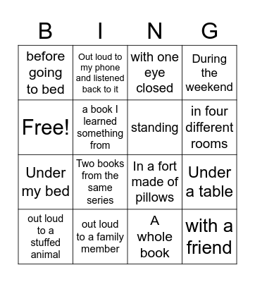 I have read... Bingo Card