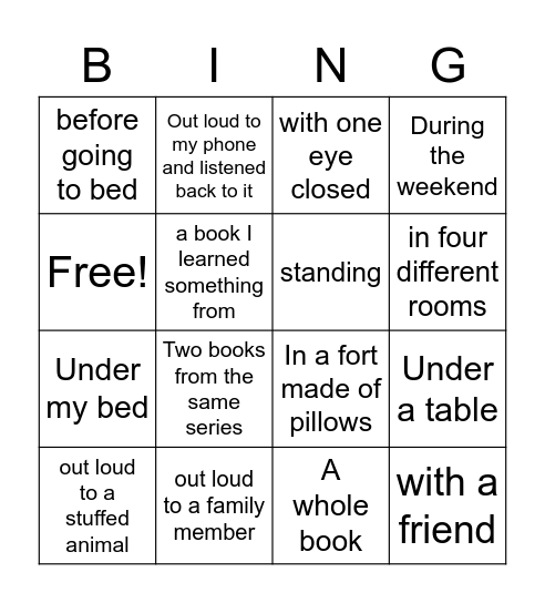 I have read... Bingo Card