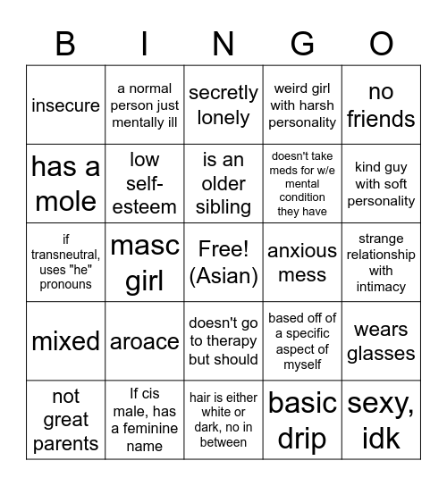 nat OC bingo Card