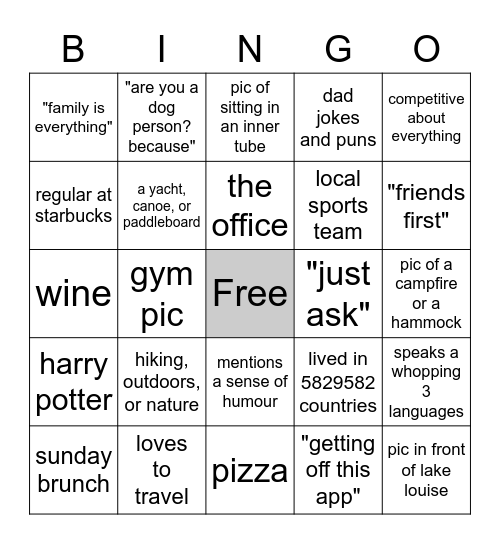 People on Dating Apps Bingo Card