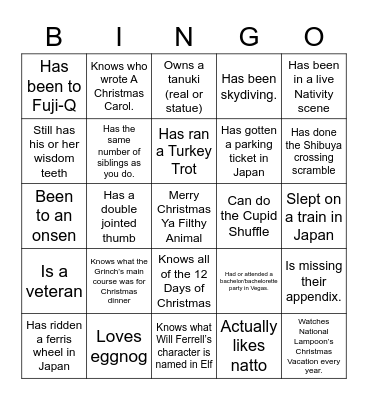 Human Bingo: Find someone who... Bingo Card