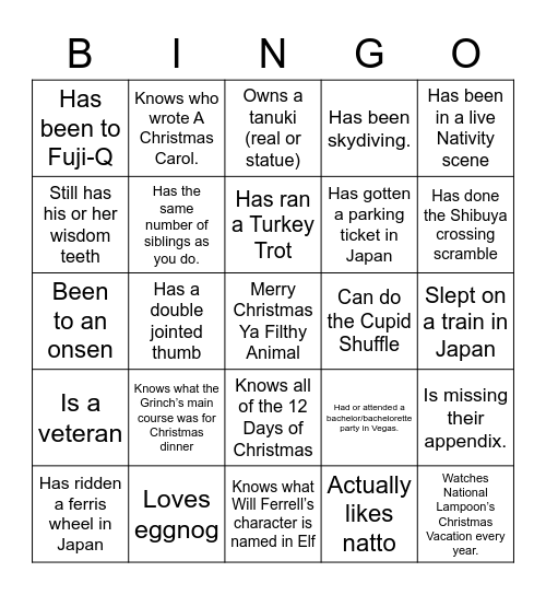 Human Bingo: Find someone who... Bingo Card