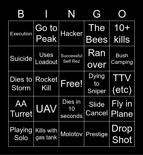 Pacific Warzone Bingo Card