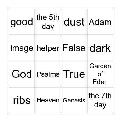 God's Creation Bingo Card