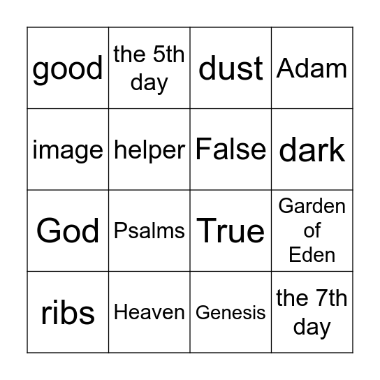 God's Creation Bingo Card