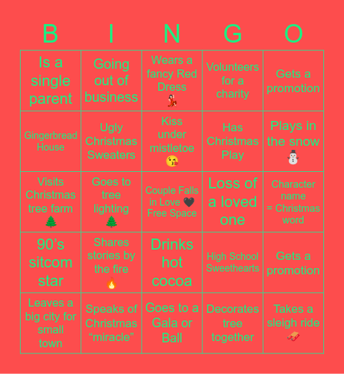 Hallmark Christmas Movies Bingo Card