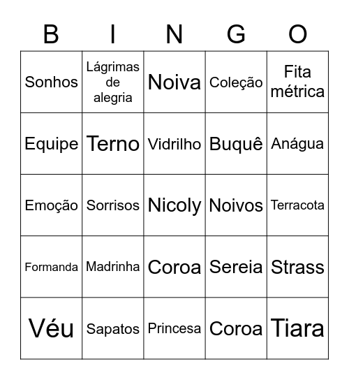 Bianka noivas 👰 Bingo Card