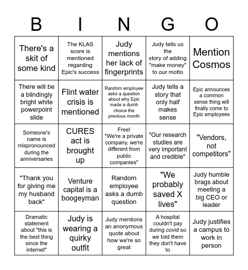 Staff Meeting Bingo Card