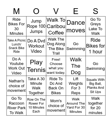 OUR SUMMER EXERCISE GAME Bingo Card