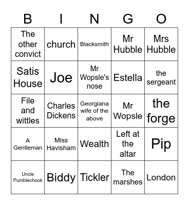 Great Expectations Bingo Card