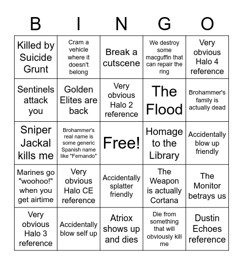 Halo Infinite Bingo Card