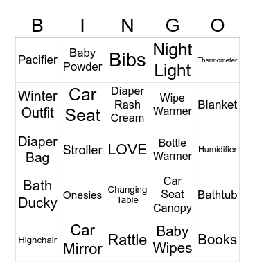 Daija's KJ Baby Shower Bingo Card