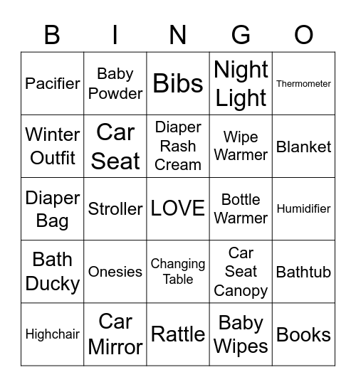 Daija's KJ Baby Shower Bingo Card