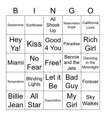 Music Bingo Card