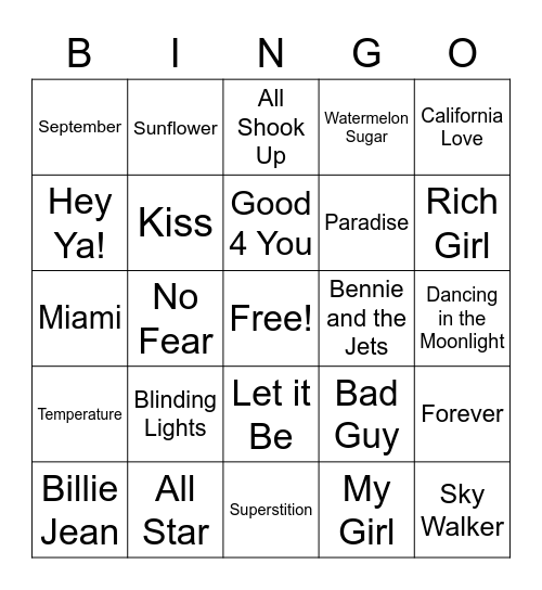 Music Bingo Card