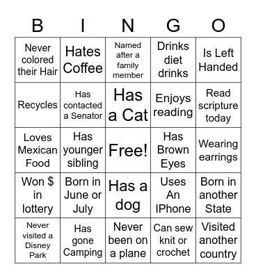 Ice Breaker Bingo Card