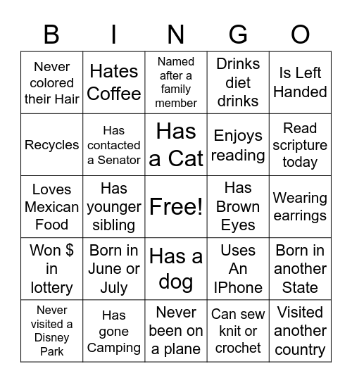 Ice Breaker Bingo Card