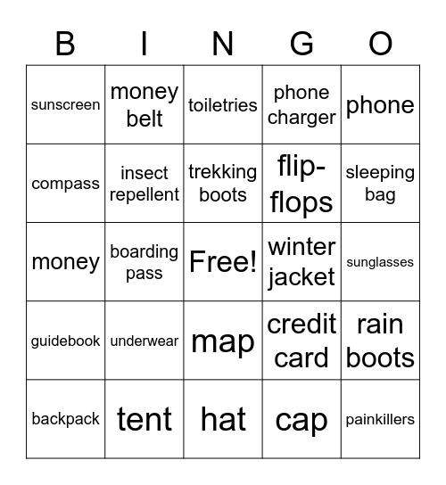 Travel Essentials Bingo Card