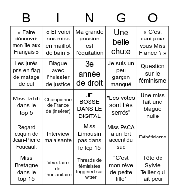 Miss France 2022 Bingo Card