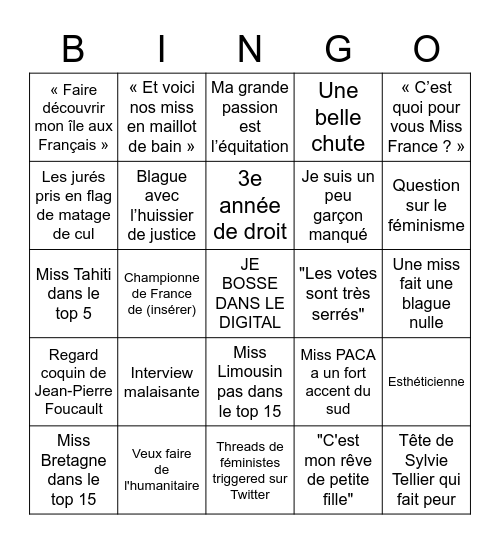 Miss France 2022 Bingo Card