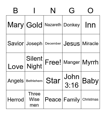 Merry Christmas Bingo Card