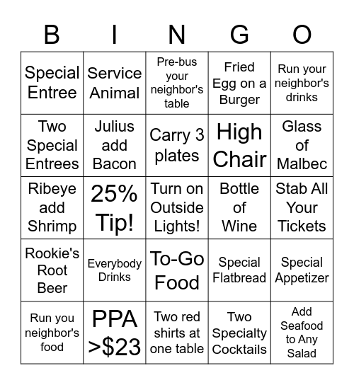 PPie Weekend Bingo Card