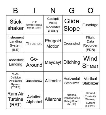Aviation Bingo Card