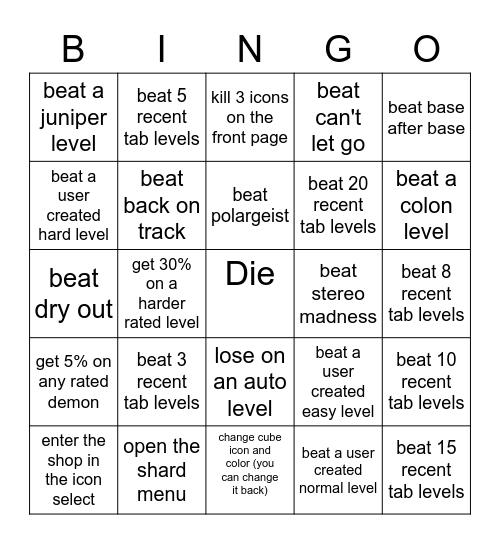 gd blackout bingo o=ni x=no Bingo Card