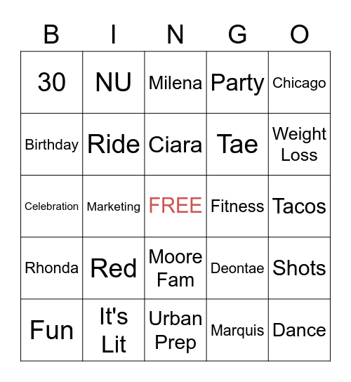 The Red Gala Bingo Card
