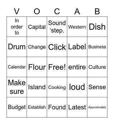 Vocabulary Review! Bingo Card