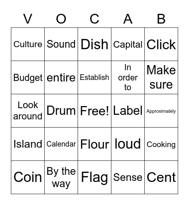 Vocabulary Review! Bingo Card