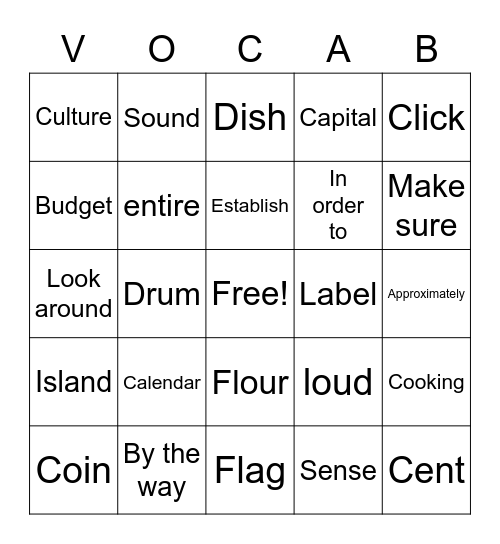 Vocabulary Review! Bingo Card