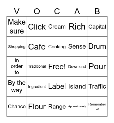 Vocabulary Review! Bingo Card