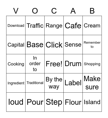 Vocabulary Review! Bingo Card