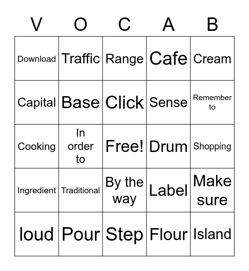 Vocabulary Review! Bingo Card