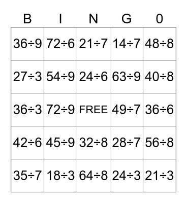 DIVISION Bingo Card