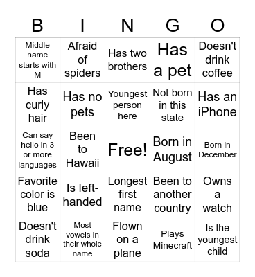 Human Bingo Card