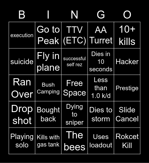 Big Puffer Warzone Bingo Card