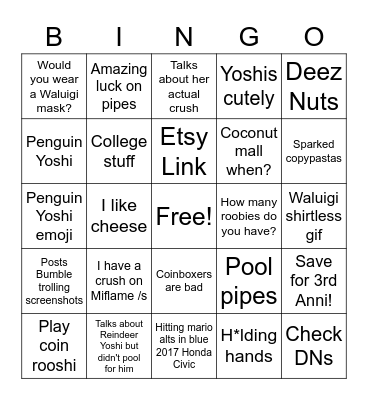 Turtles Bingo Card