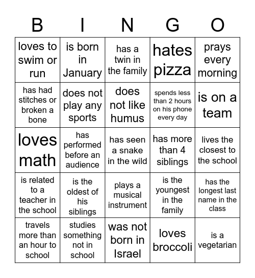 Find Someone Who Bingo Card