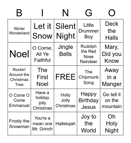 Christmas Music Bingo Card