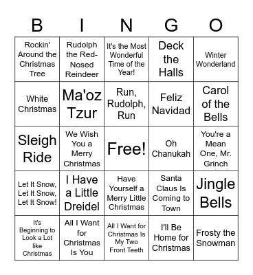 Winter Holiday Music Bingo Card